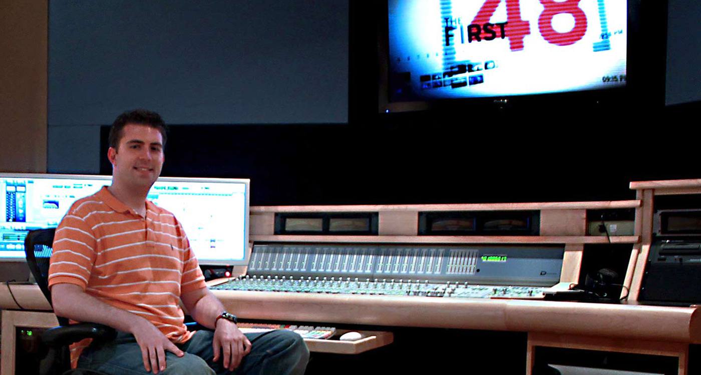 Keith Hodne sat in post production studio mixing 'The First 48'