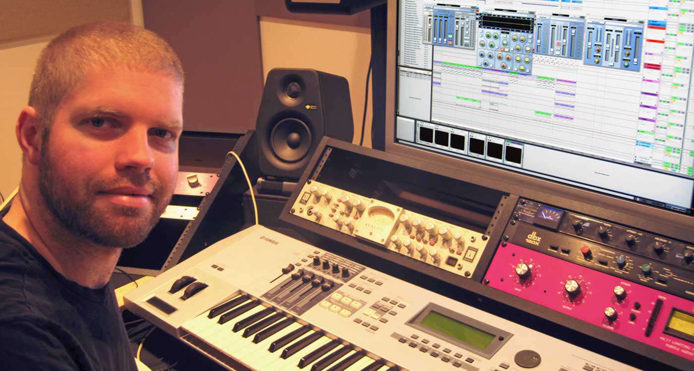 Morgan Page working on a pro tools session with a keyboard and Sonnox plugins on the screen